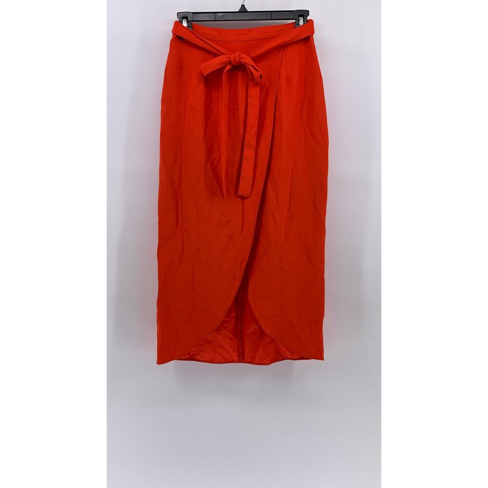 RIVER ISLAND Women's Orange Solid Side-Slit Belted Pencil Midi Skirt SZ 8